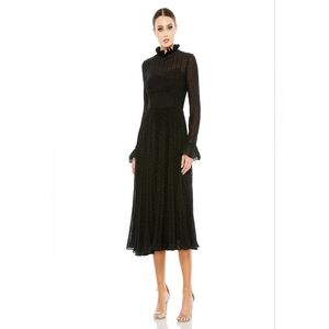 Mac Duggal Style 49627 – Black Long Sleeve Ruffle Neck Midi Dress (NWT)